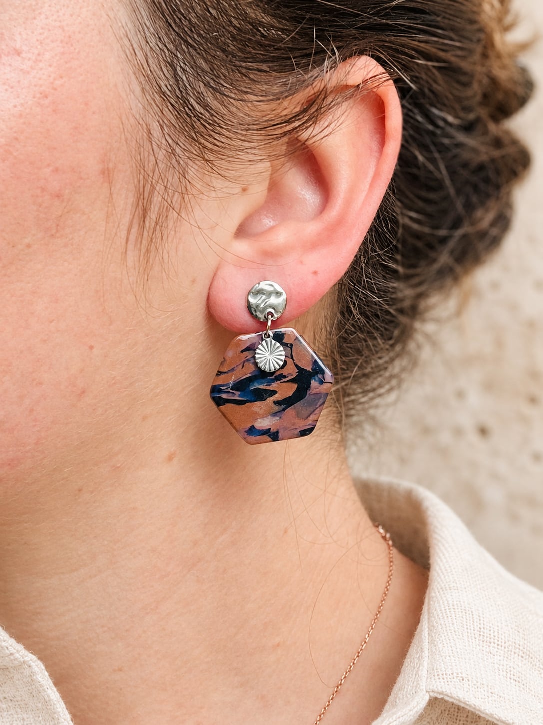 Boucles d'oreilles 'Oxa Argenté' - vue 5 - bijou artisanal Tipoïa Bijoux